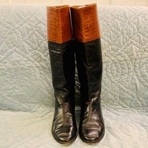 Black and brown crocodile print leather riding boots. VGUC